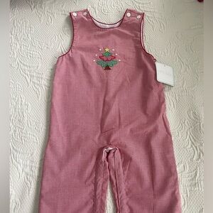 Petit Bebe Red Christmas Tree Embroidered Longalls. NEW w TAGS
